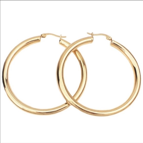 NEW 18K Yellow Gold Round 1.2” Tube Hoop Earrings - Picture 7 of 7